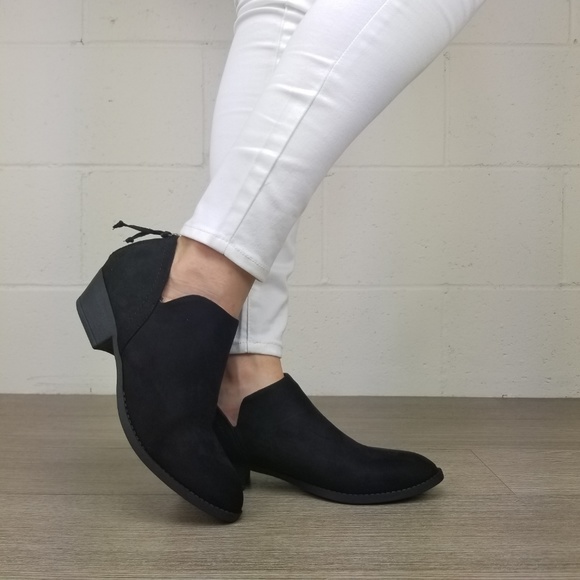 Black Vegan Suede Ankle Booties -N - Picture 2 of 6